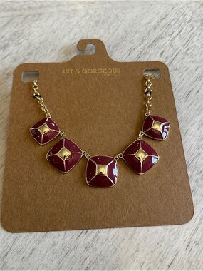 1st & Gorgeous Carolee NY Burgundy Enamel Statement Necklace NWT Adjustable
